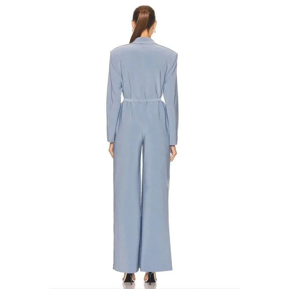 Norma Kamali Single Breasted Straight Leg Jumpsuit Soft Blue - Picture 3 of 4